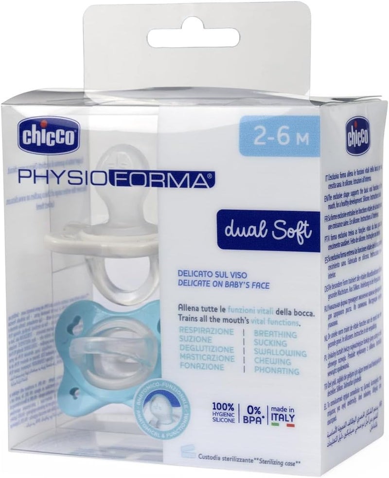 Chicco Physioforma Dual Soft Silicone Soother 2-6m (2 pcs), Blue - Image 2